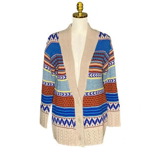 NY COLLECTION Women’s Vintage Y2K Boho Aztec Pattern 70’s Style Cardigan Size XS
